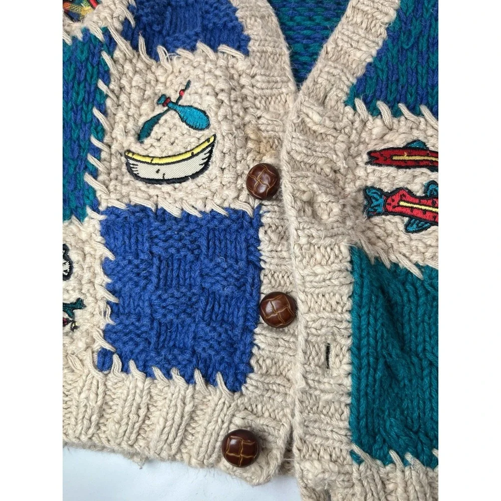 Vintage Gymboree Chunky Knit Cardigan Sweater Boy XS Into The Woods 1997 Grandpa